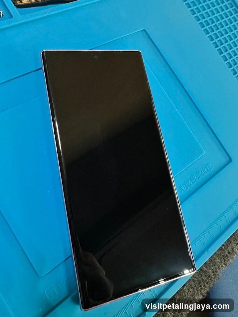 Smartphone on a blue mat