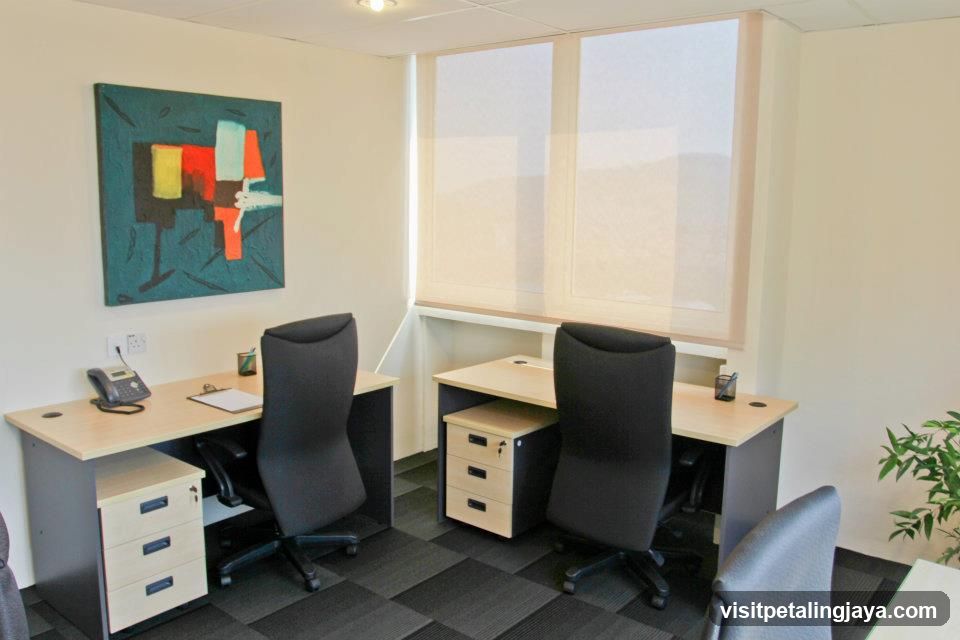 Office Interior with Desks and Artwork