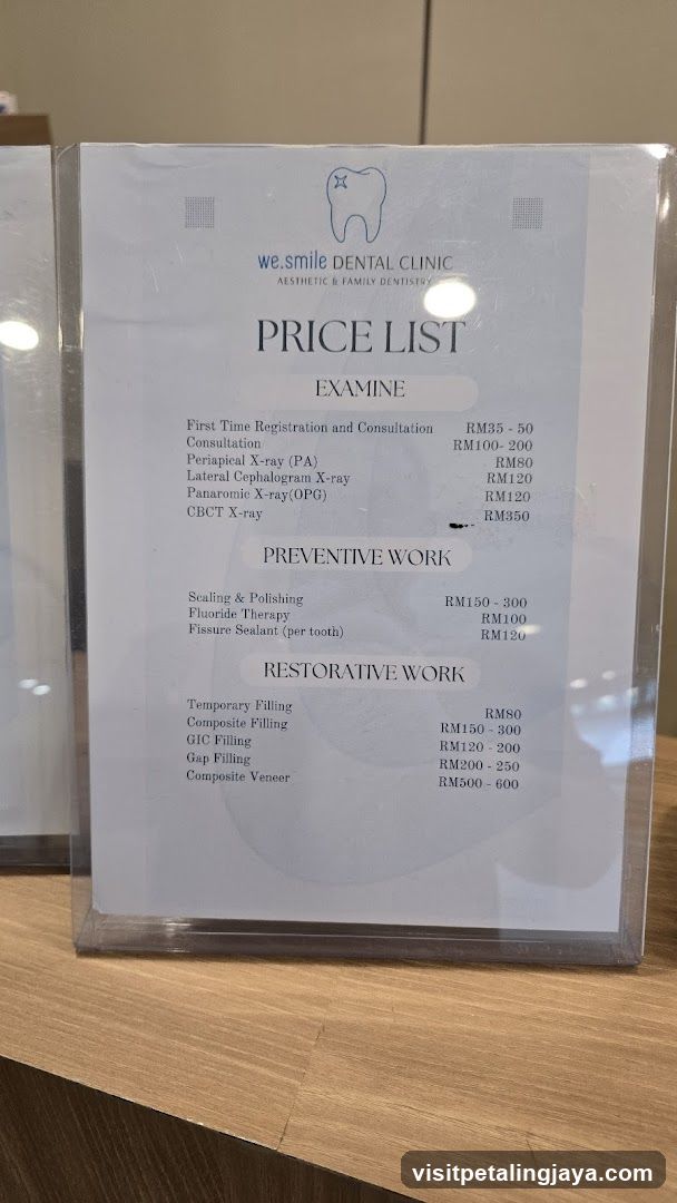 We Smile Dental Clinic Price List
