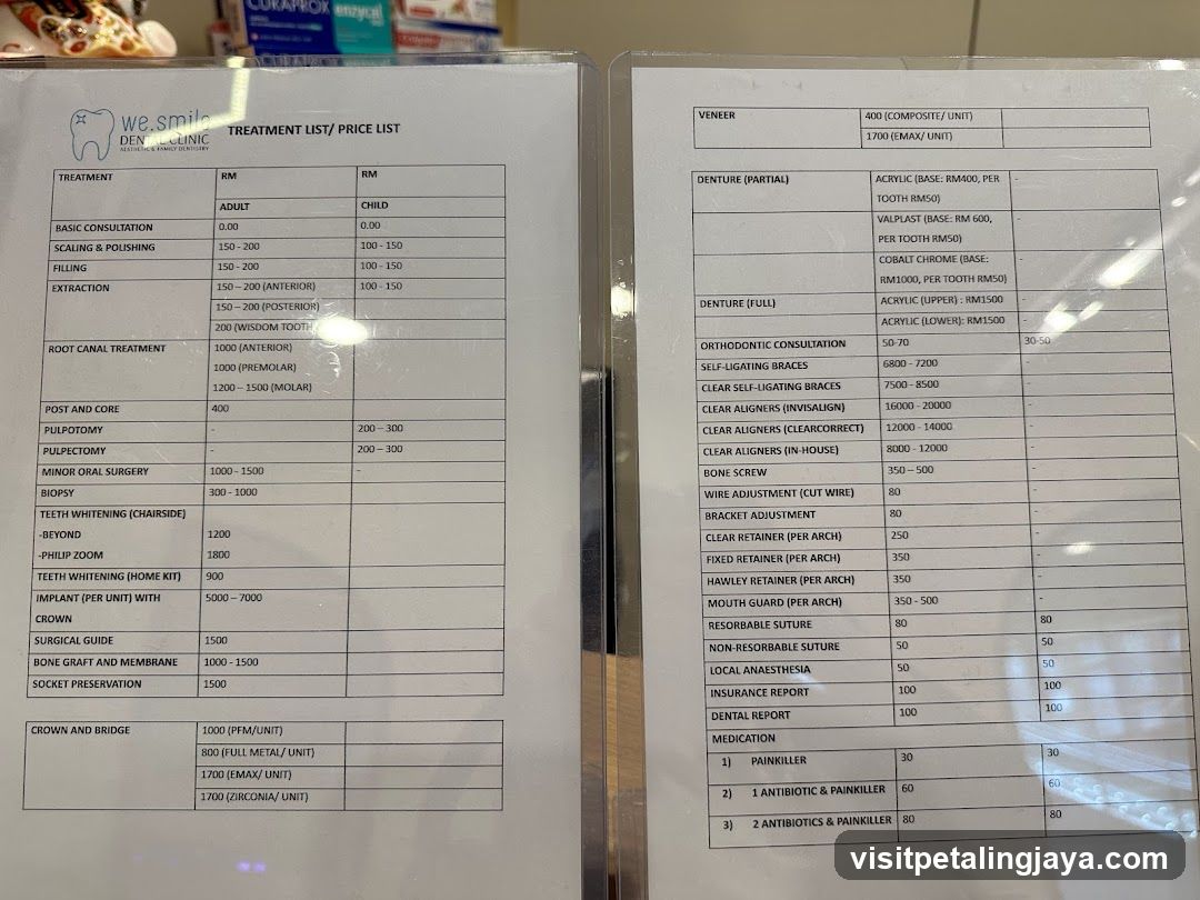 We Smile Dental Clinic Treatment List / Price List