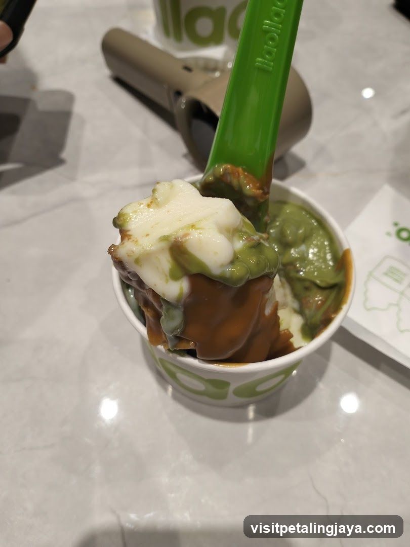 Matcha and Caramel Ice Cream Cup