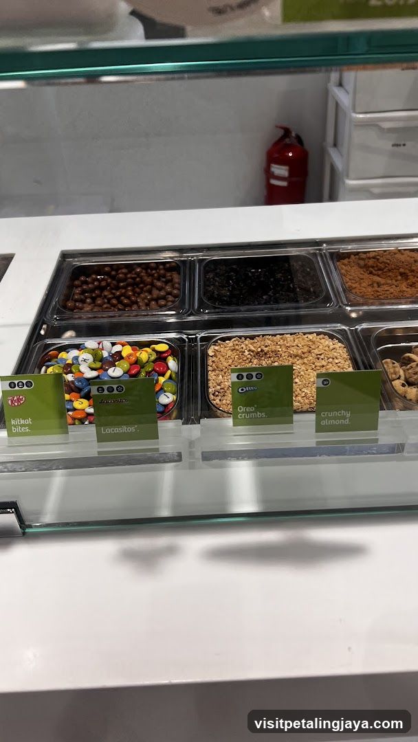 Dessert toppings display