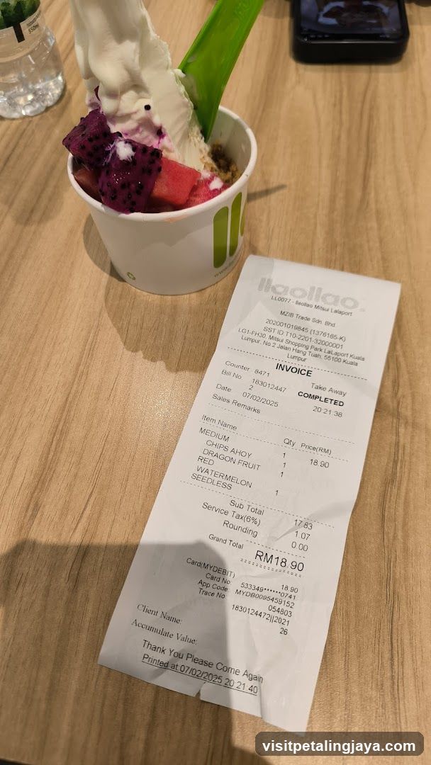 Ice cream dessert with receipt