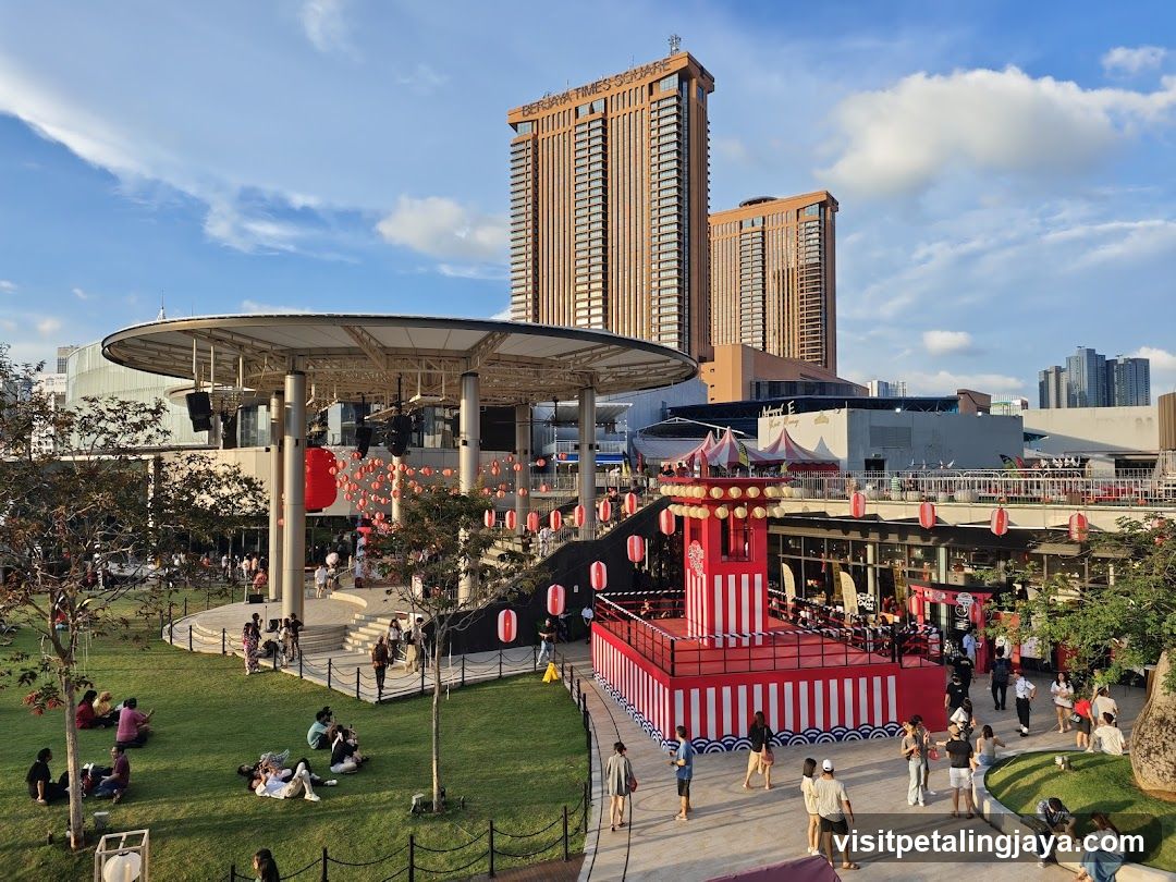 Outdoor Public Space with Red Decorative Structure