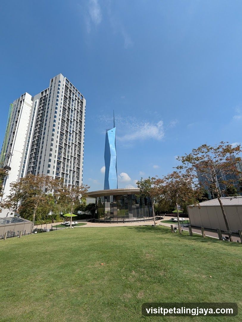 Modern Cityscape with Blue Tower