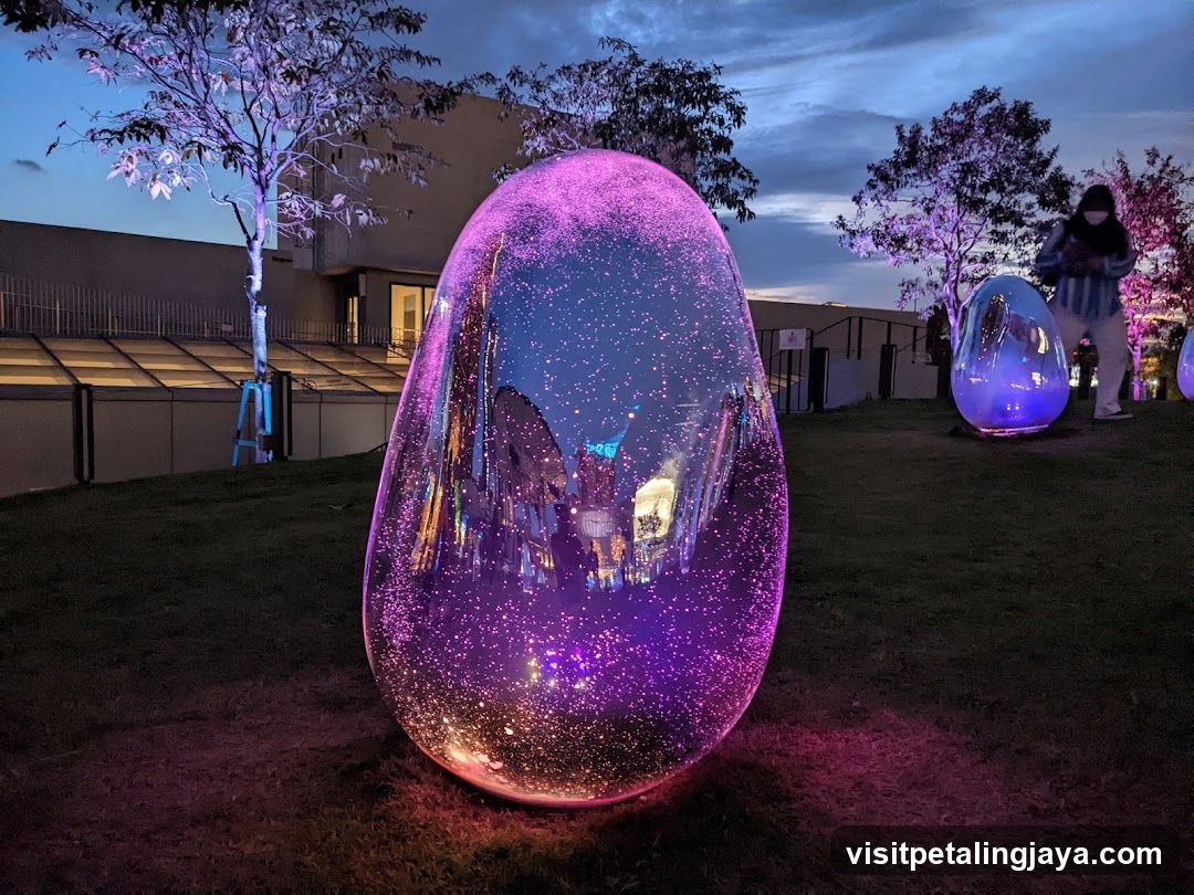 Illuminated Art Installation at Night