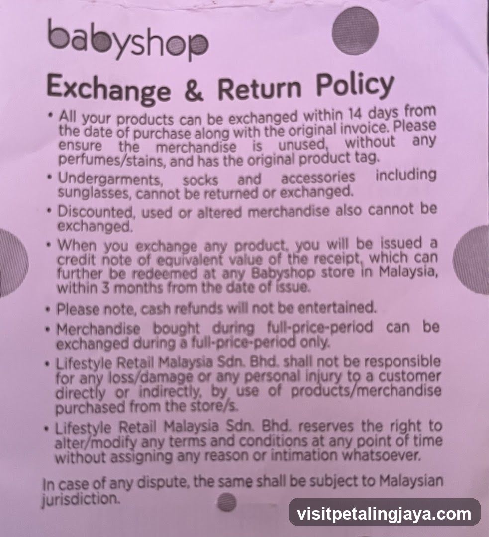 Babyshop Exchange & Return Policy
