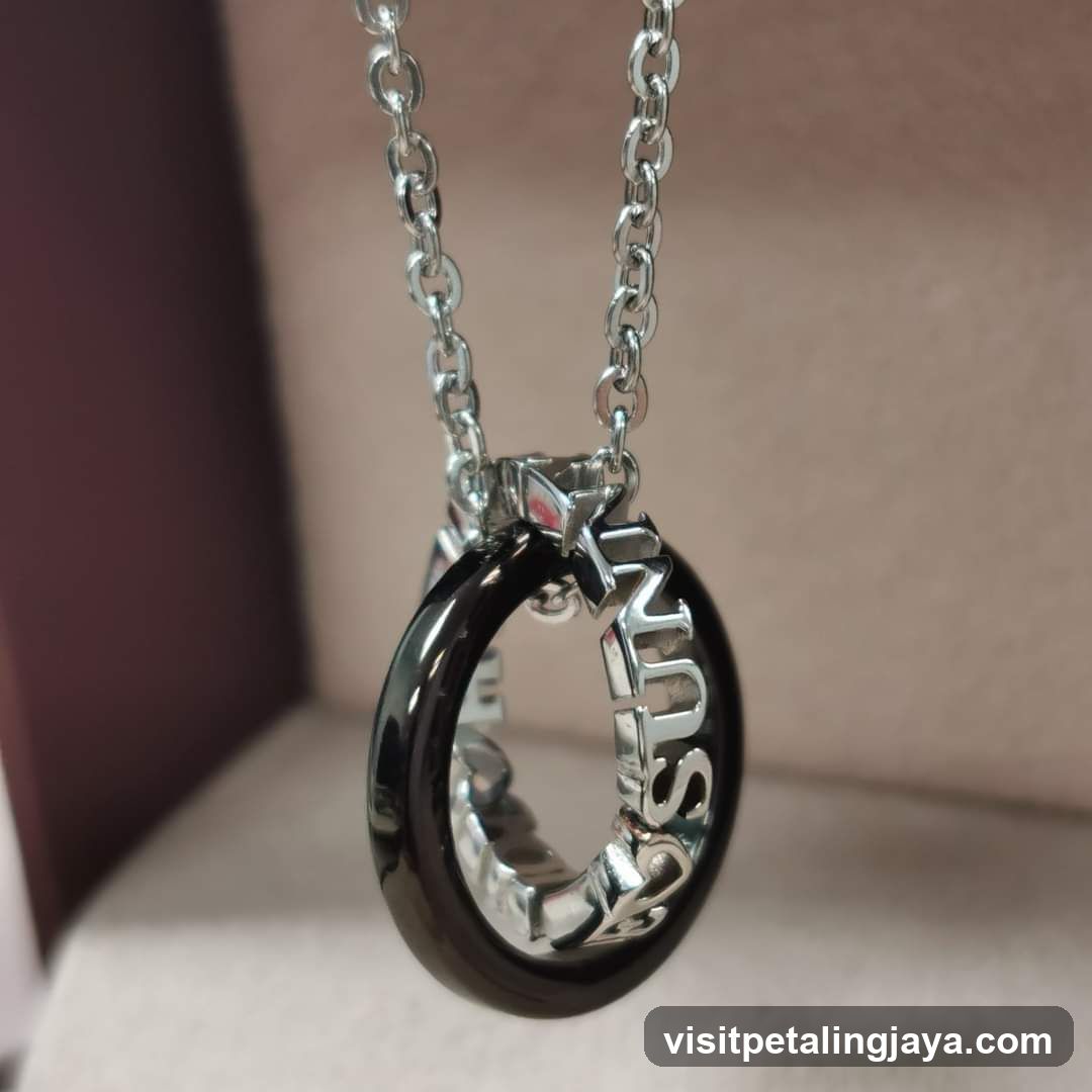 Silver Chain Pendant with Black Ring and Lettering