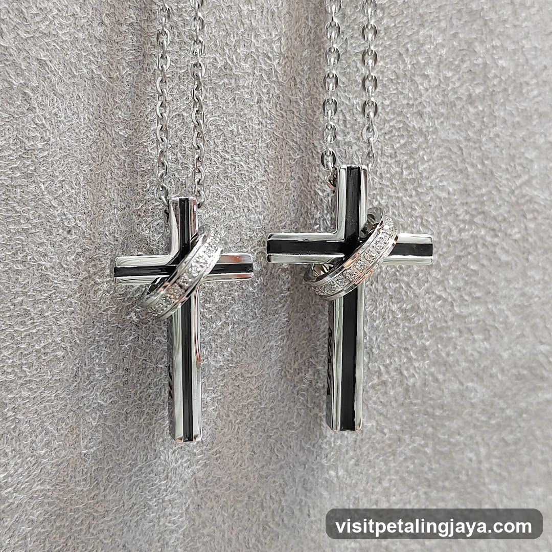 Silver Cross Necklaces Display