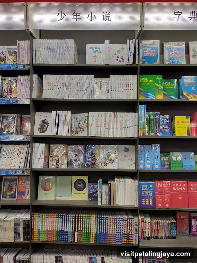 Bookshelves in a bookstore