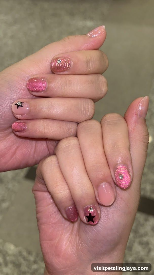 Nails with Glitter and Star Accents