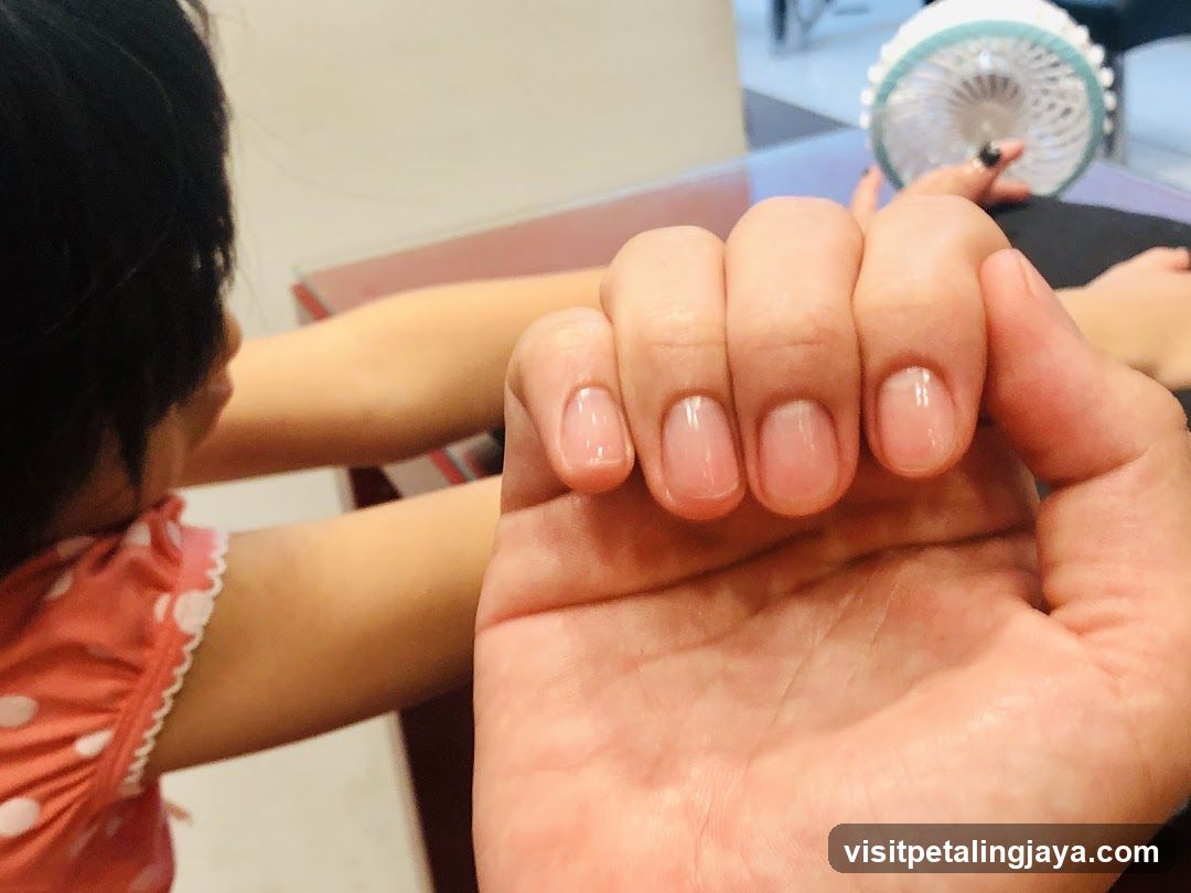 Close-up of freshly manicured nails