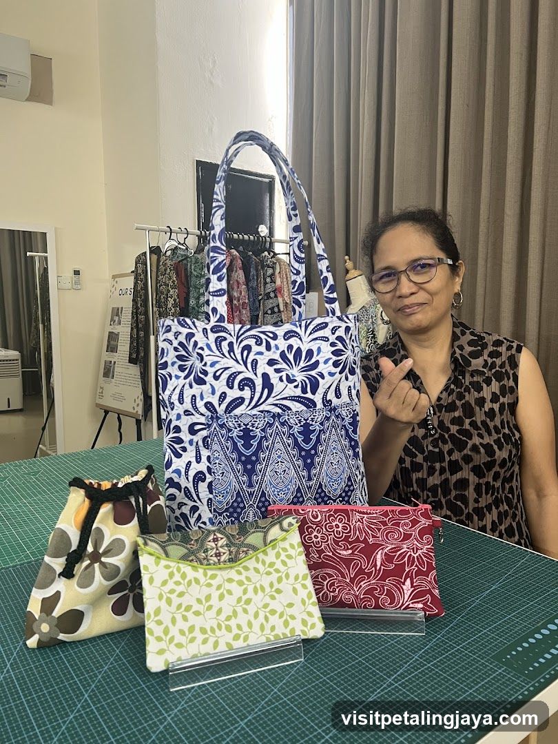Woman with handmade bags
