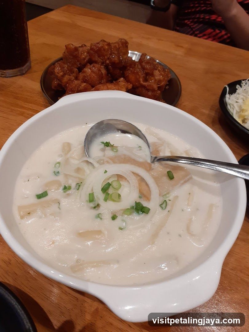 Creamy Soup with Fried Chicken