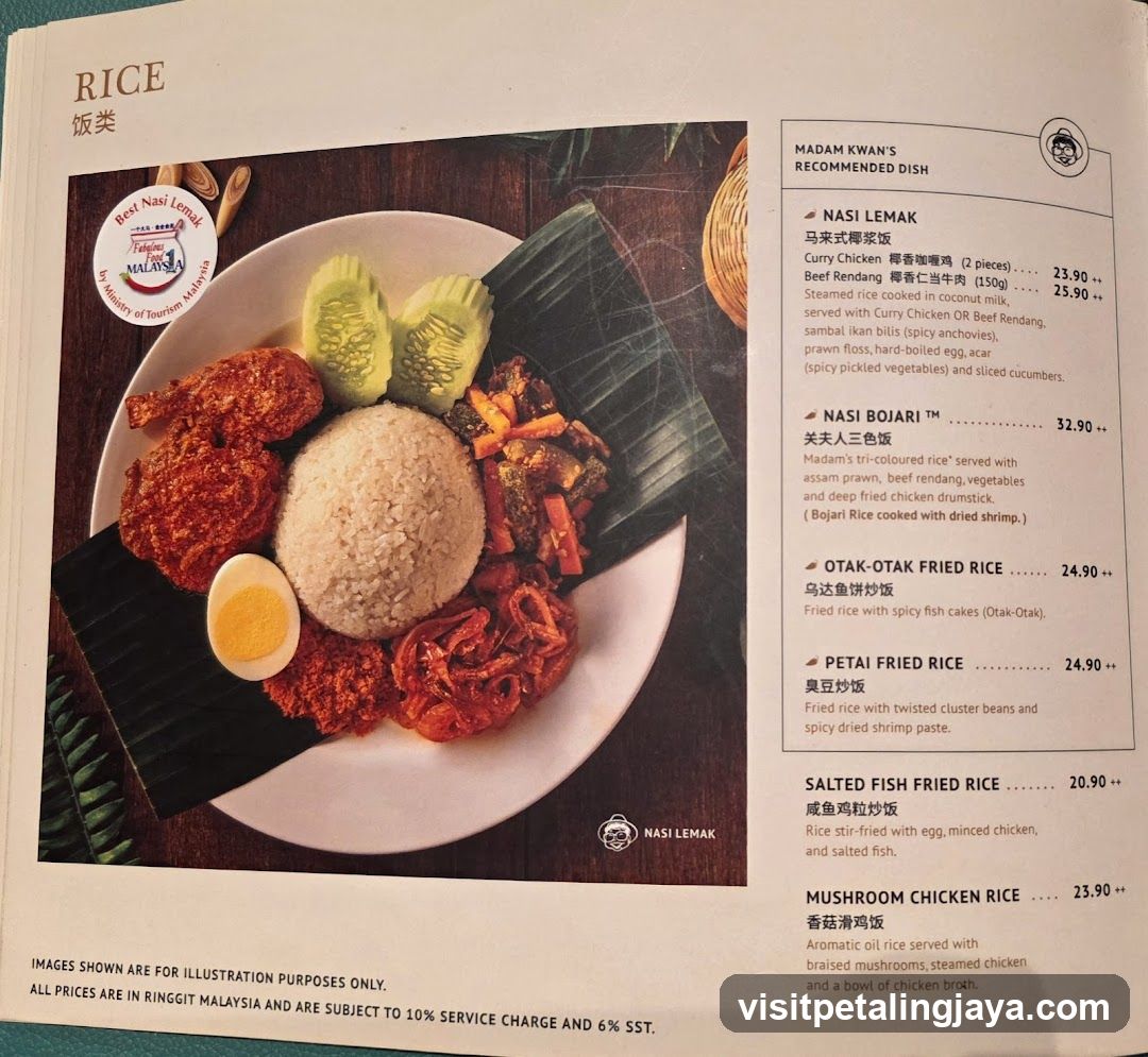 Madam Kwan's Recommended Dish Menu