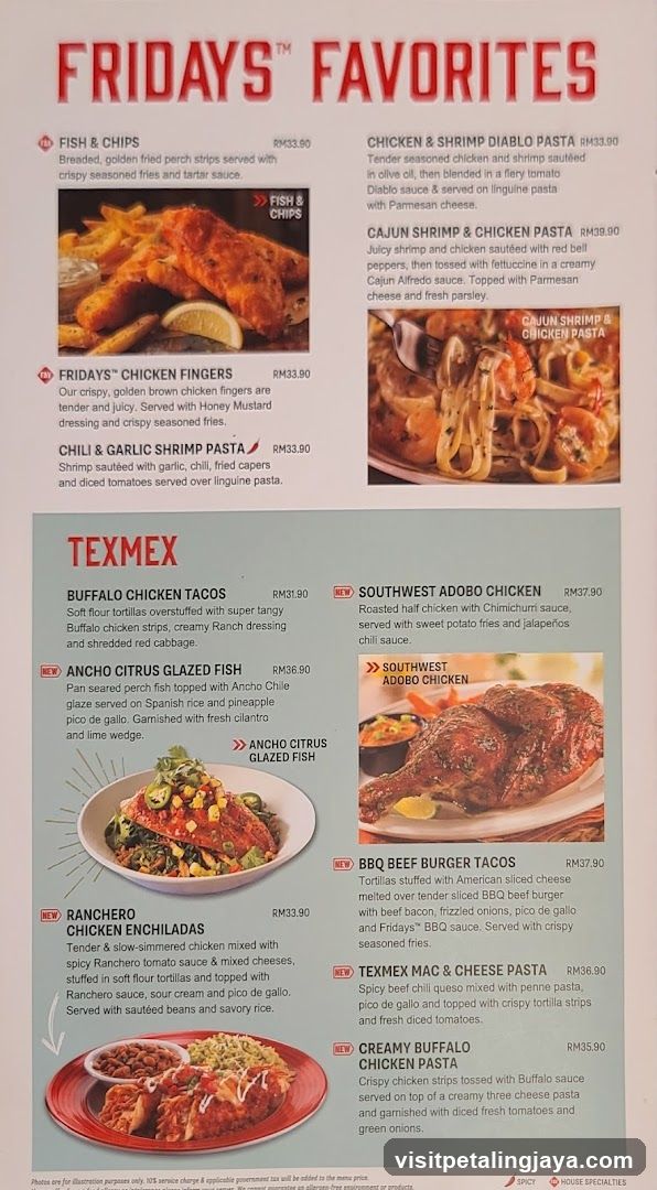 Fridays Favorites & TexMex Menu