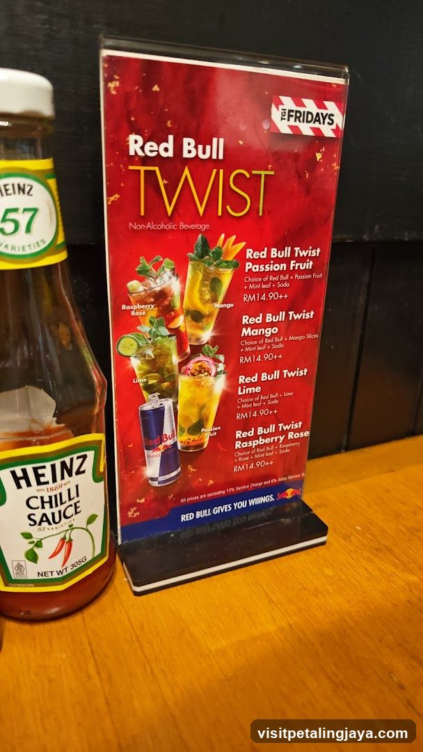 Red Bull Twist Menu Stand and Heinz Chilli Sauce Bottle