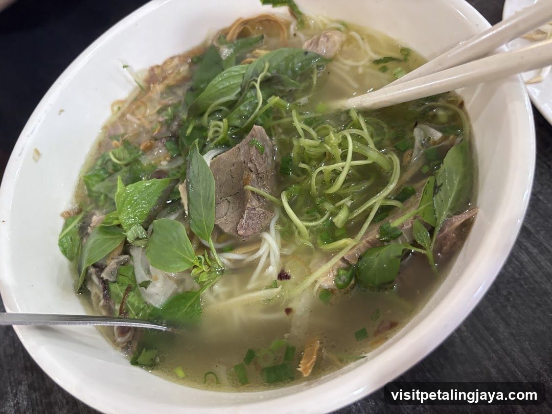 Bowl of Pho with Basil and Meat