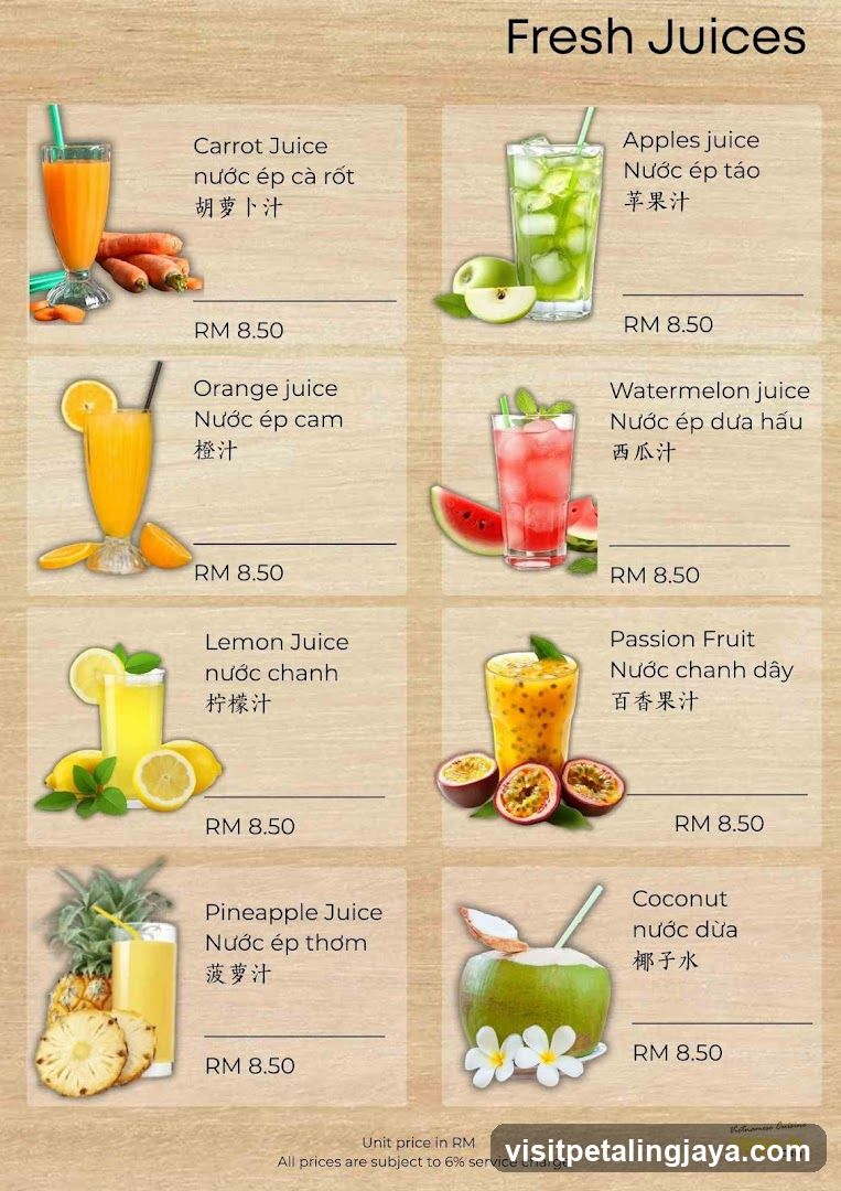Fresh Juices Menu