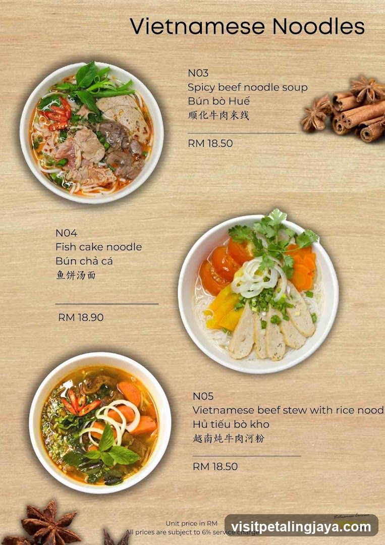 Vietnamese Noodles Menu