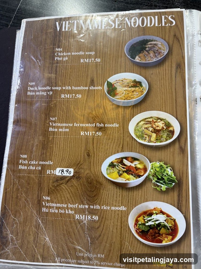 Vietnamese Noodles Menu