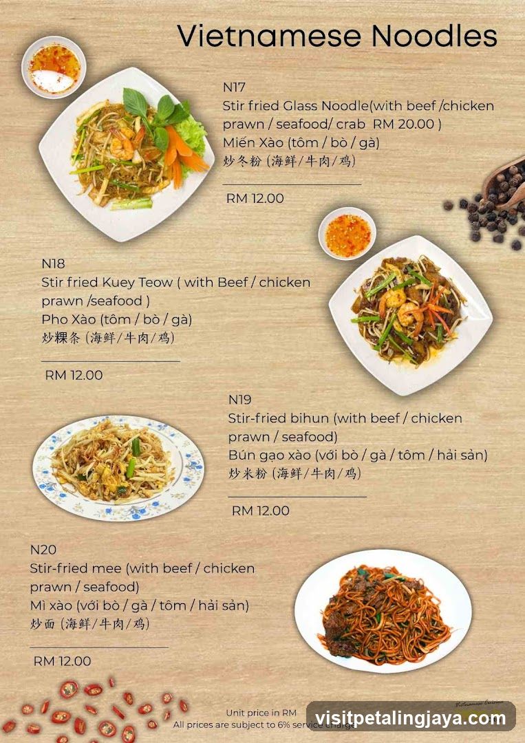 Vietnamese Noodles Menu