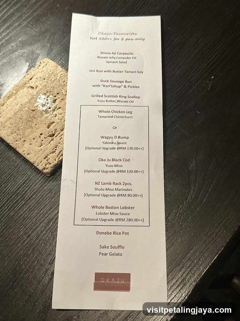 OkaJu Favourites Menu
