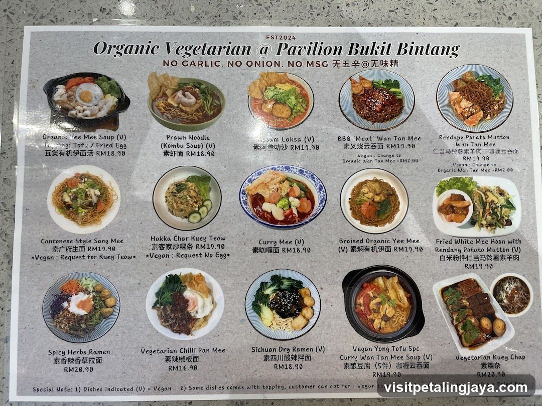 Organic Vegetarian a Pavilion Bukit Bintang Menu