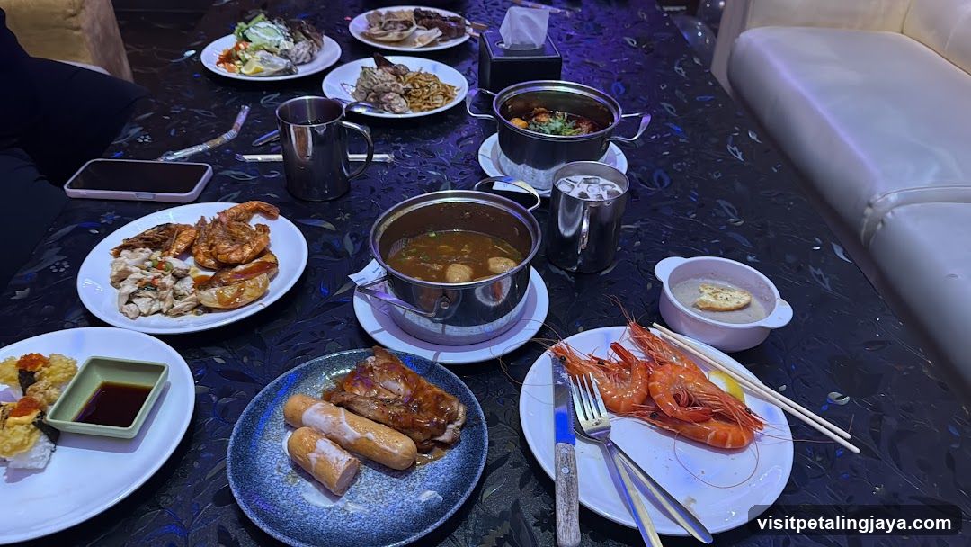 Dining Table with Seafood and Hot Pot