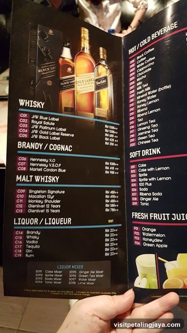 Alcohol and Beverage Menu