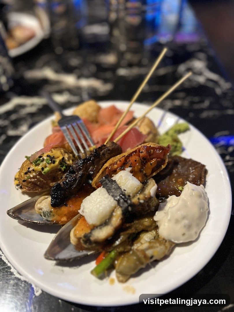 Seafood Platter with Skewers and Mussels
