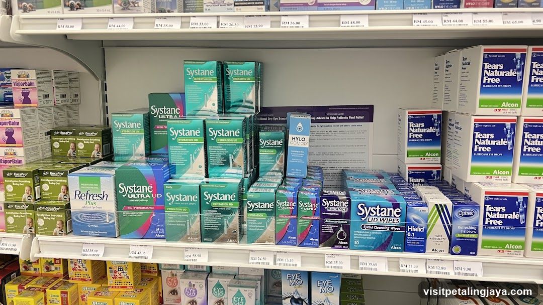 Shelf of eye care products