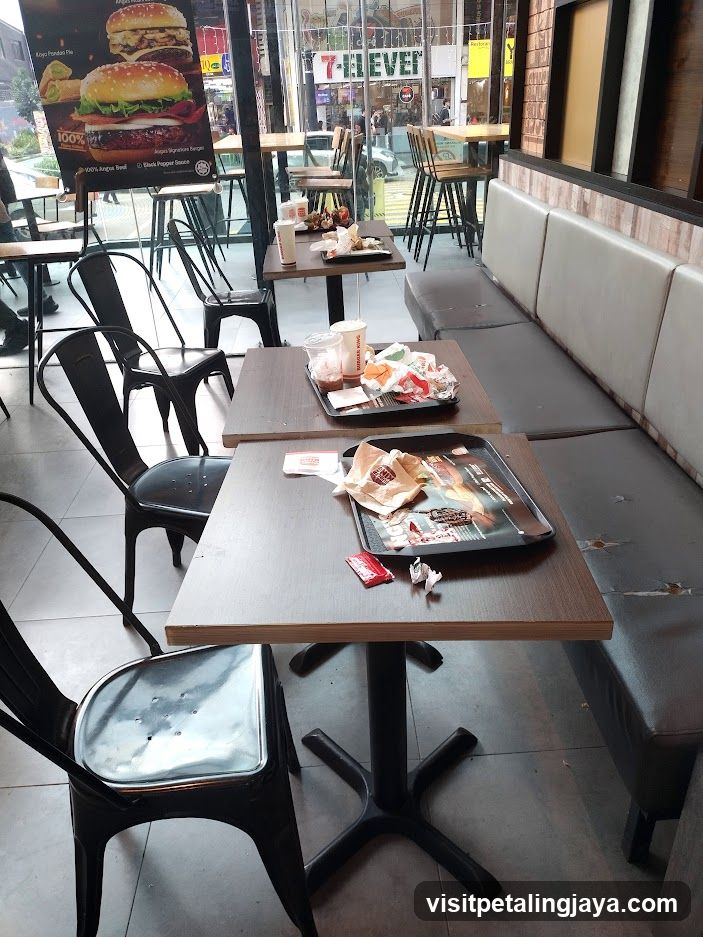 Restaurant Interior with Trays and Booth Seating