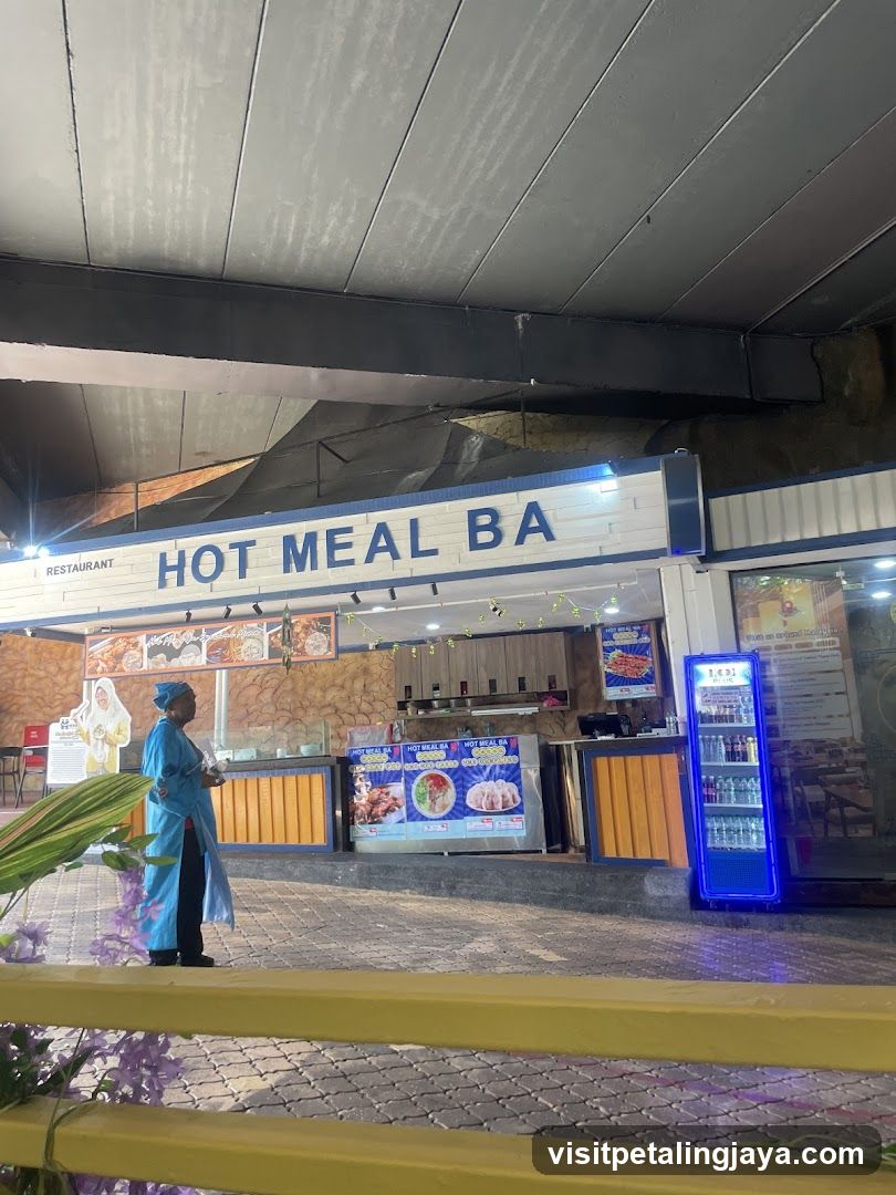 Restaurant storefront with food displays