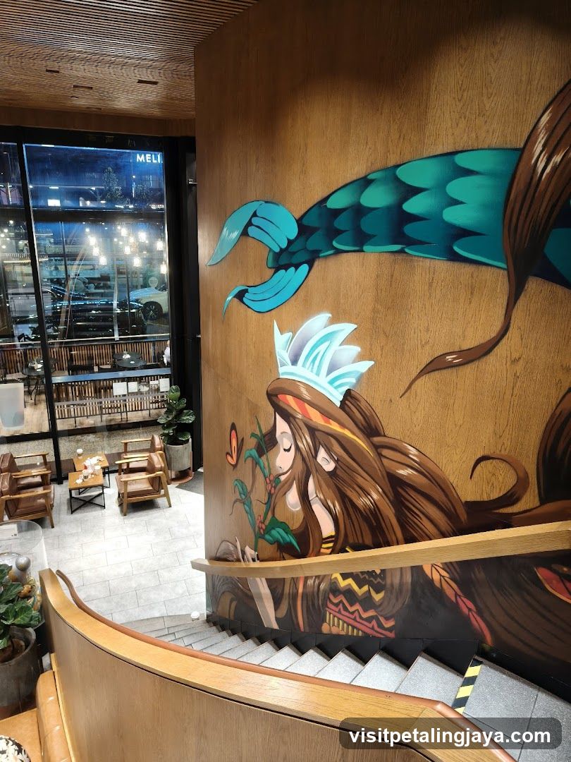 Interior with mural and shop view