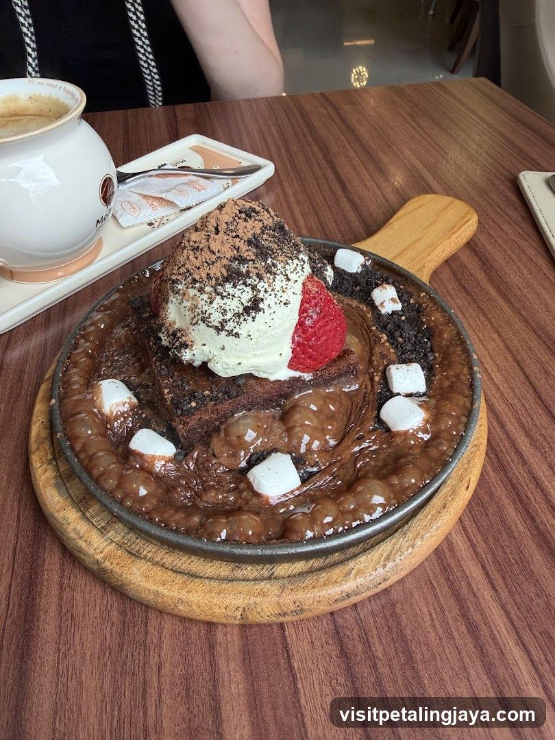 Chocolate Dessert with Ice Cream and Strawberries