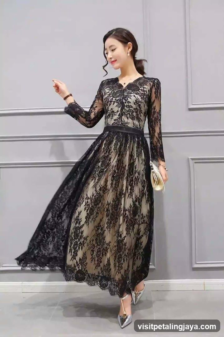 Woman in a black lace dress