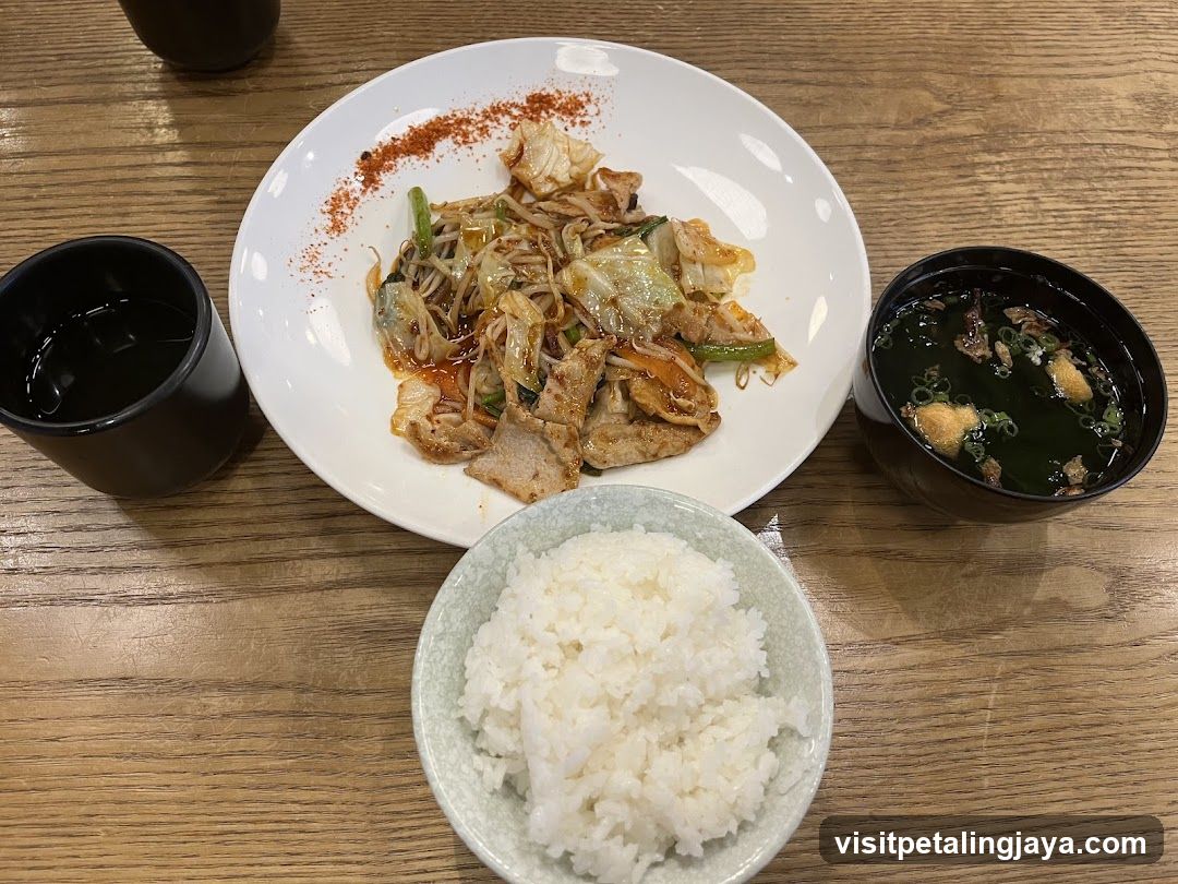 Korean-style meal with rice and soup