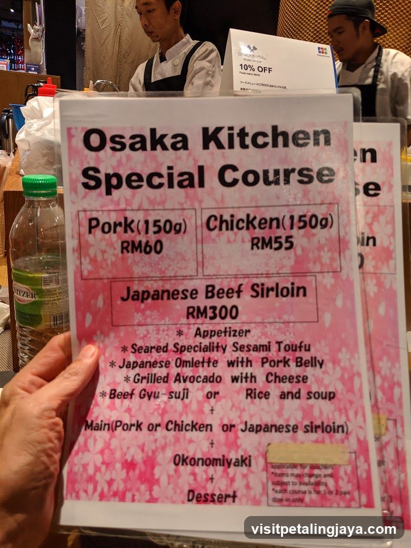 Osaka Kitchen Special Course Menu