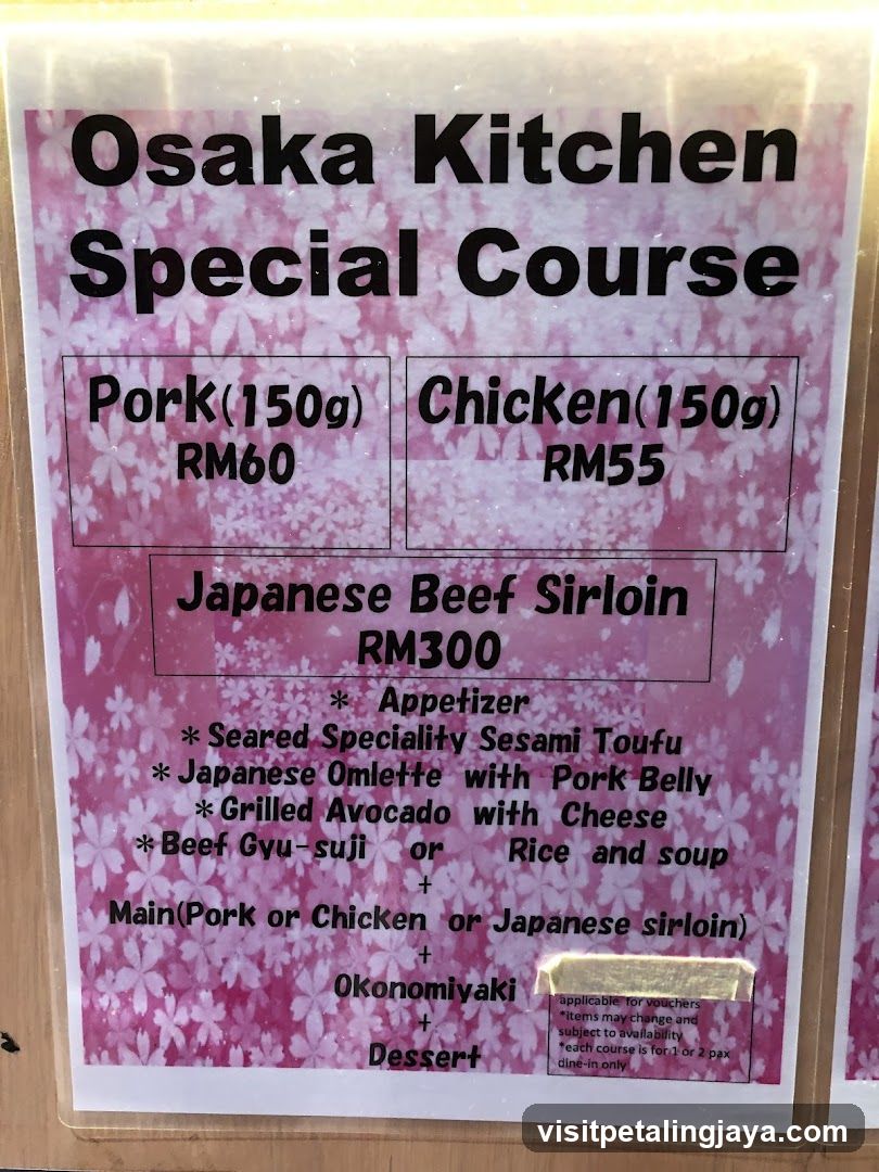 Osaka Kitchen Special Course Menu