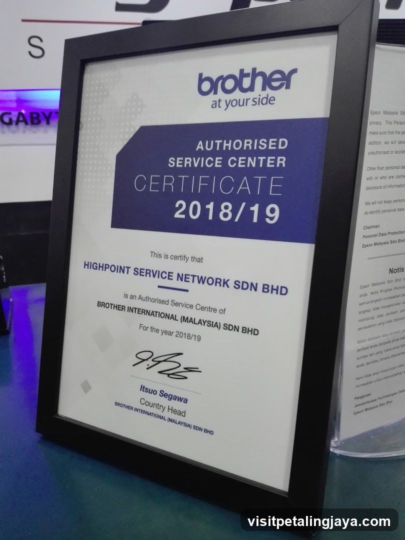 Brother Authorized Service Center Certificate