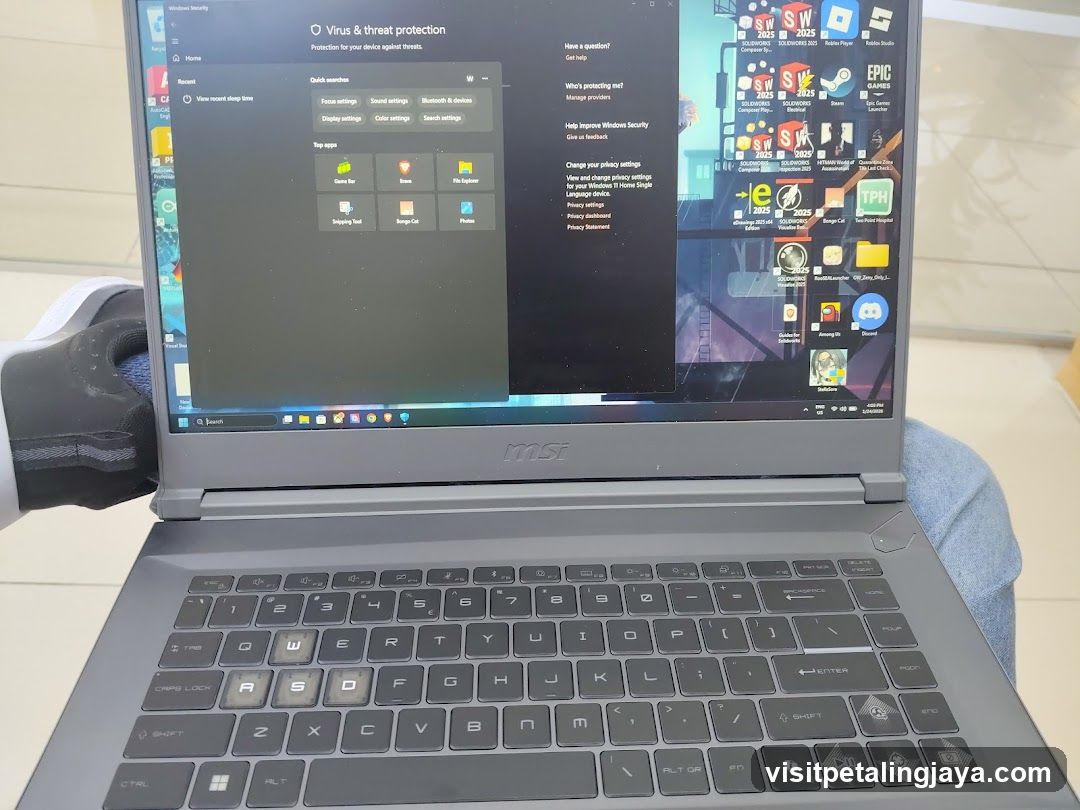 MSI Laptop Screen Displaying Windows Security Settings
