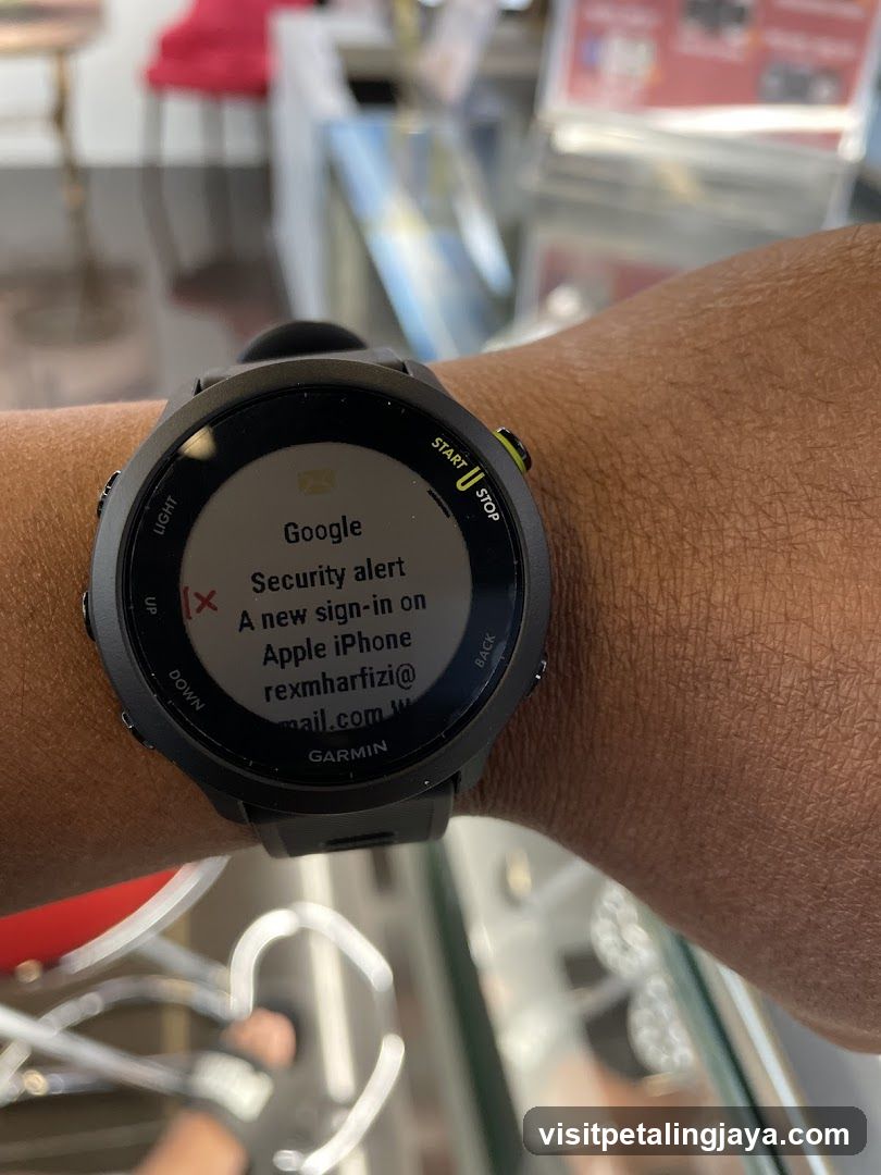 Garmin Watch Security Alert Display