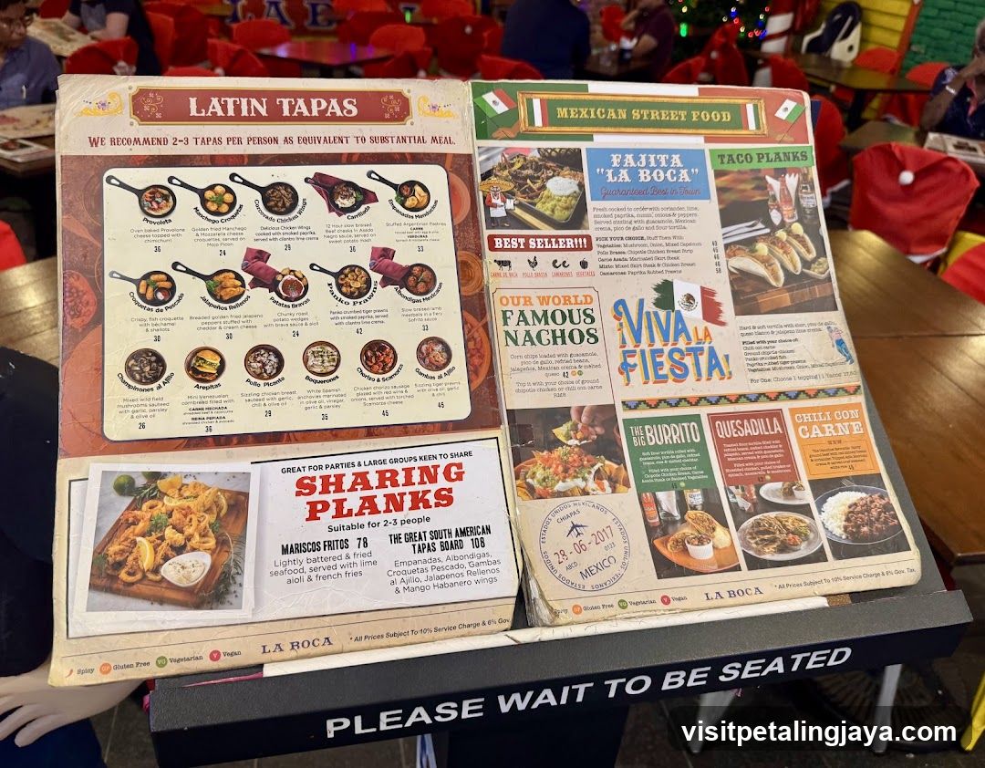 La Roca Menu Display