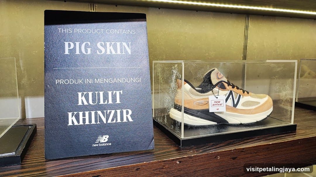New Balance Shoe Display with Pig Skin Label