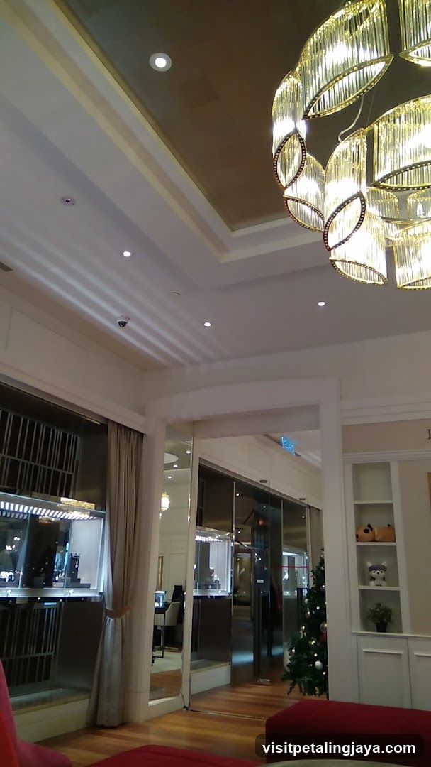Luxury Interior with Chandelier and Christmas Tree