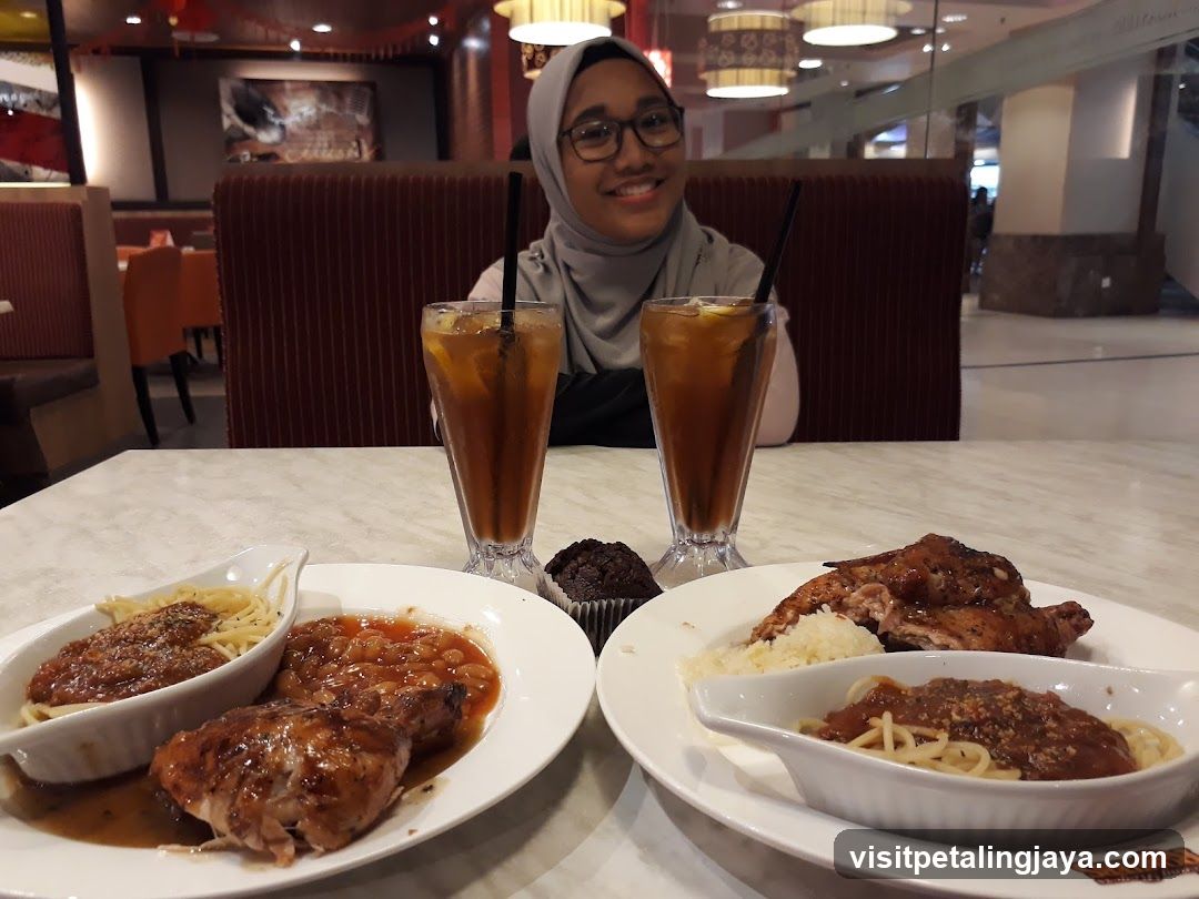 Dining at a restaurant with food and drinks