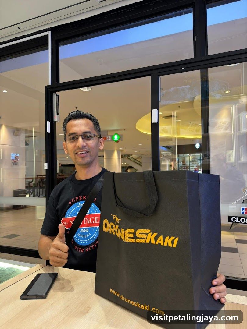Man with shopping bag at store entrance