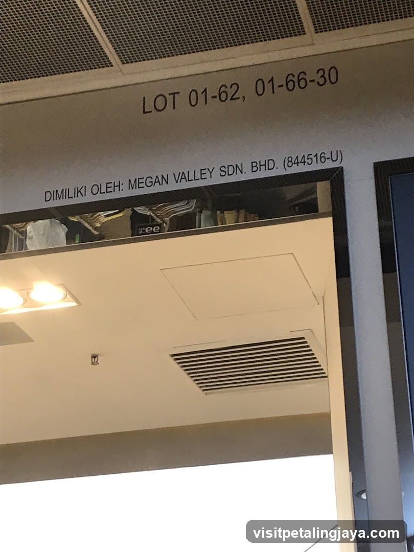 Interior ceiling view with signage