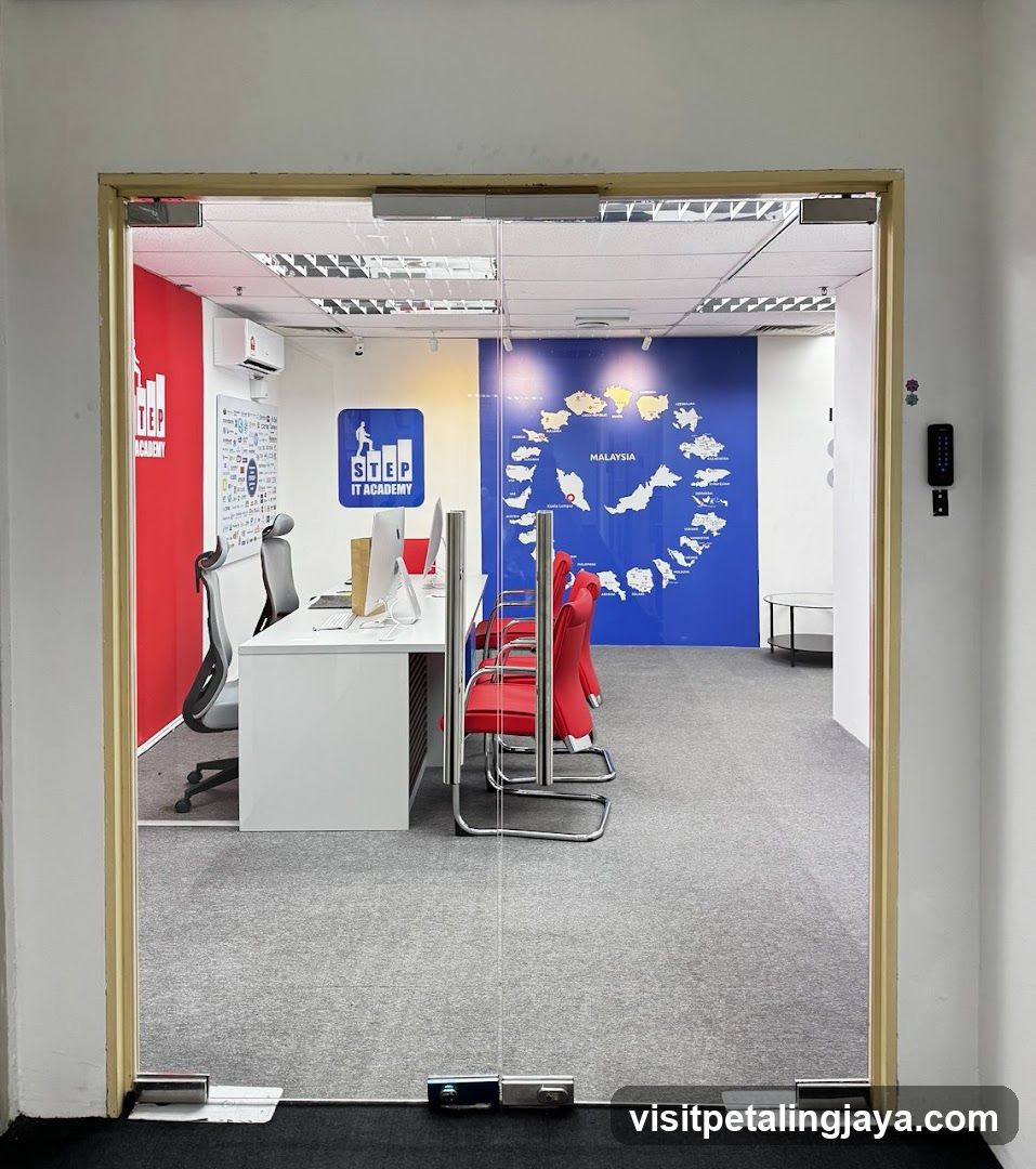 Office Interior View Through Glass Door